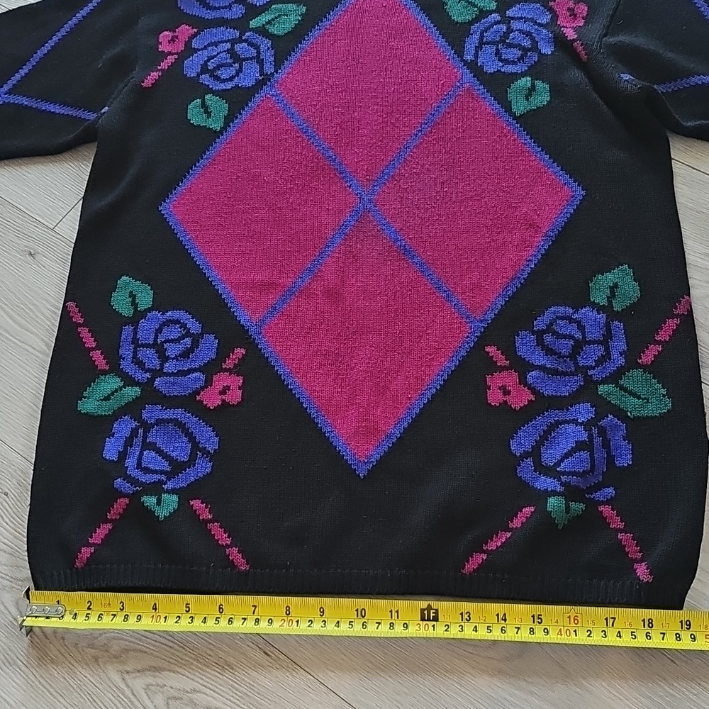 Vintage Casual Corner Floral Rose Argyle Mock Neck‎ Sweater, Med - Picture 11 of 12